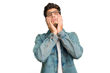 Young caucasian handsome man isolated whining and crying disconsolately.