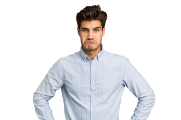 Young caucasian handsome man isolated sad, serious face, feeling miserable and displeased.