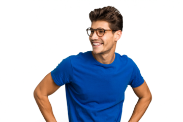 Young caucasian handsome man isolated confident keeping hands on hips.