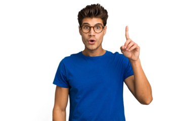 Young caucasian handsome man isolated pointing upside with opened mouth.