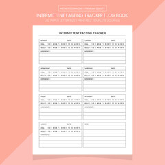 Intermittent Fasting Tracker | Fasting Log | Diary Journal | Notebook Printable Template