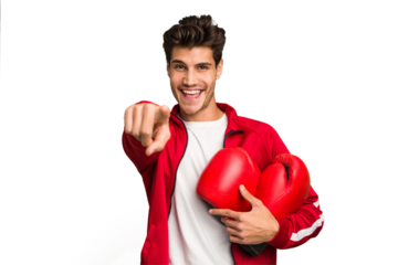 Young caucasian man practicing boxeo isolated