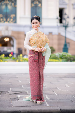 Beautiful girl in White Thai dress