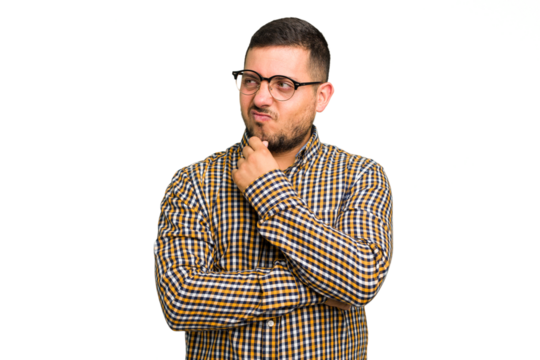 Young caucasian man isolated suffers pain in throat due a virus or infection.