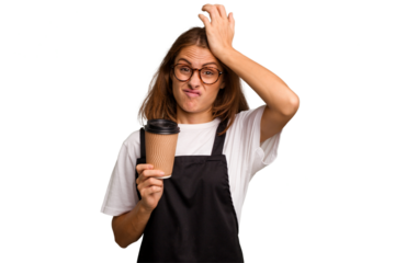 Young caucasian woman holding takeaway coffee isolated being shocked, she has remembered important meeting.