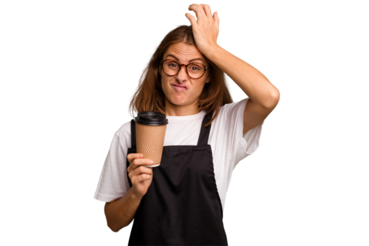 Young caucasian woman holding takeaway coffee isolated being shocked, she has remembered important meeting.