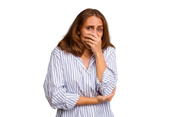 Young caucasian woman isolated scared and afraid.