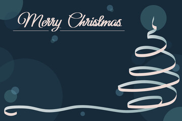 Christmas Blue Background with Ribbon Christmas Tree