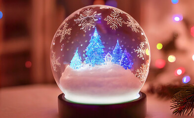Fototapeta na wymiar Christmas glass sphere with snowy landscape inside, decorative Christmas gift