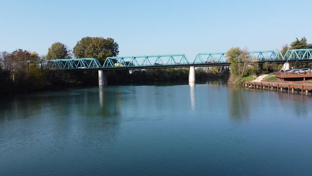 Aerial view of the Vittoria bridge, San Don&agrave; di Piave Italy
