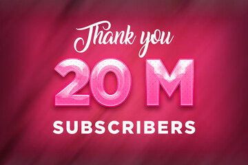 20 Million subscribers celebration greeting banner with Pink Design