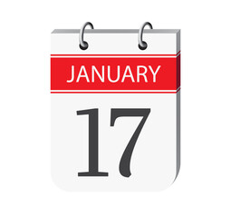 17 january calendar page. 3d one day calendar date appointment, event reminder illustration.