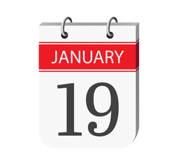 19 january calendar page. 3d one day calendar date appointment, event reminder illustration.
