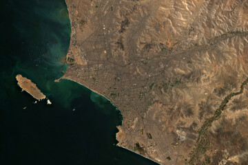 High resolution satellite image of Lima, the capital of Peru - contains modified Copernicus...