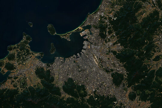 High resolution satellite image of Fukuoka in Japan- contains modified Copernicus Sentinel Data (2022)