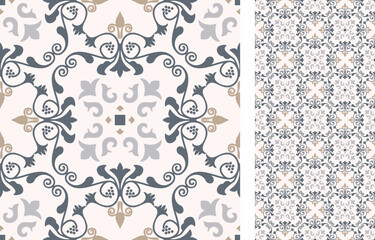 Seamless Azulejo tile. Portuguese and Spain decor. Ceramic tile. Seamless Floral pattern. Vector hand drawn illustration, typical portuguese and spanish tile - 547923527