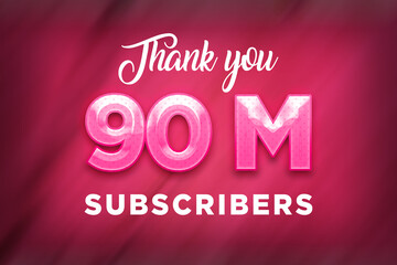 90 Million  subscribers celebration greeting banner with Pink Design