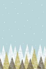 Obraz premium Hand drawn Christmas trees. Winter landscape. Layout. Vector illustration