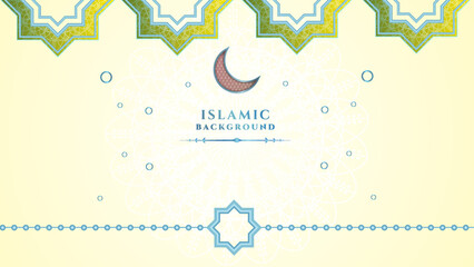 Ramadan Kareem. Gold moon and abstract luxury islamic elements background