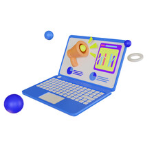 3d laptop with digital marketing 3d illustration 