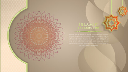 Ramadan Kareem. Gold moon and abstract luxury islamic elements background