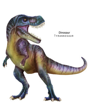 Tyrannosaur illustration. Dinosaur with sharp teeth. Blue dino