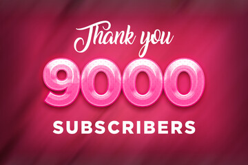 9000 subscribers celebration greeting banner with Pink Design