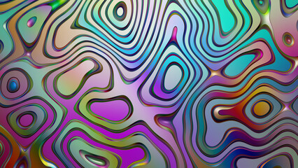 Abstract Multi Color reflective wavy metal pattern gradient background. Fantasy Synth Chromatic Multicolor Illustration