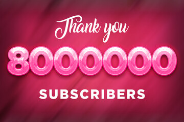 8000000 subscribers celebration greeting banner with Pink Design