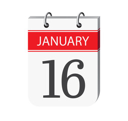 16 january calendar page. 3d one day calendar date appointment, event reminder illustration.