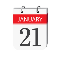 21 january calendar page. 3d one day calendar date appointment, event reminder illustration.