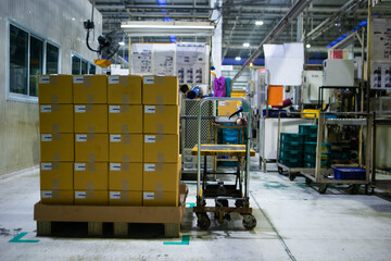 The warehouse for keeping material and finished goods of automotive parts for cars and tractors in Thailand. Manufacturing storage.