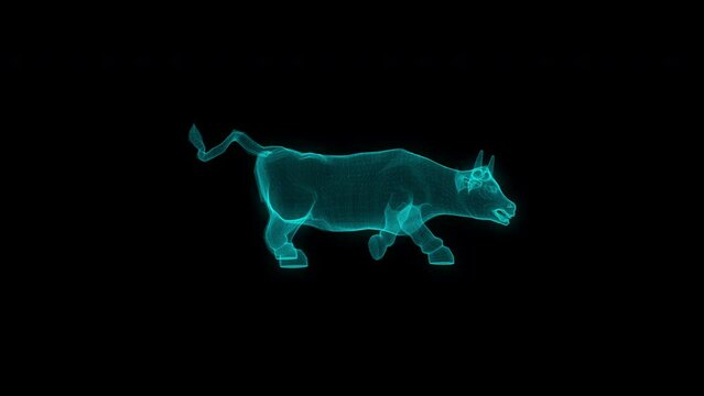 3D holographic angry bull looping animation