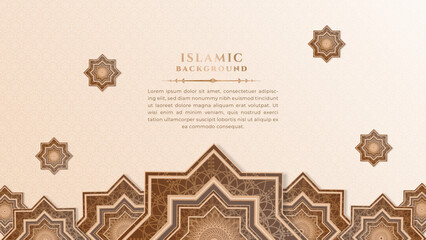 Ramadan Kareem. Beige brown moon and abstract luxury islamic elements background