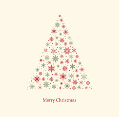 Christmas tree made of snowflakes. Christmas greeting card. Vector illustration