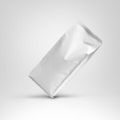 Mockup of a white bag for tea, the package stands diagonally with space for design, pattern, branding.