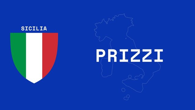 Prizzi: Illustration mit dem Ortsnamen der italienischen Stadt Prizzi in der Region Sicilia