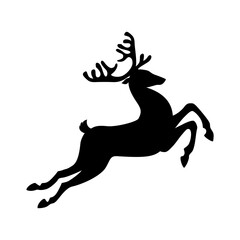 Running reindeer for Santa sleigh. Deer silhouette vector template