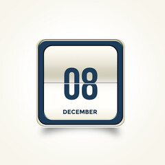 December 08. Button with text 3 November. Table calendar in 3D illustration style.