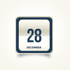 December 28. Button with text 3 November. Table calendar in 3D illustration style.