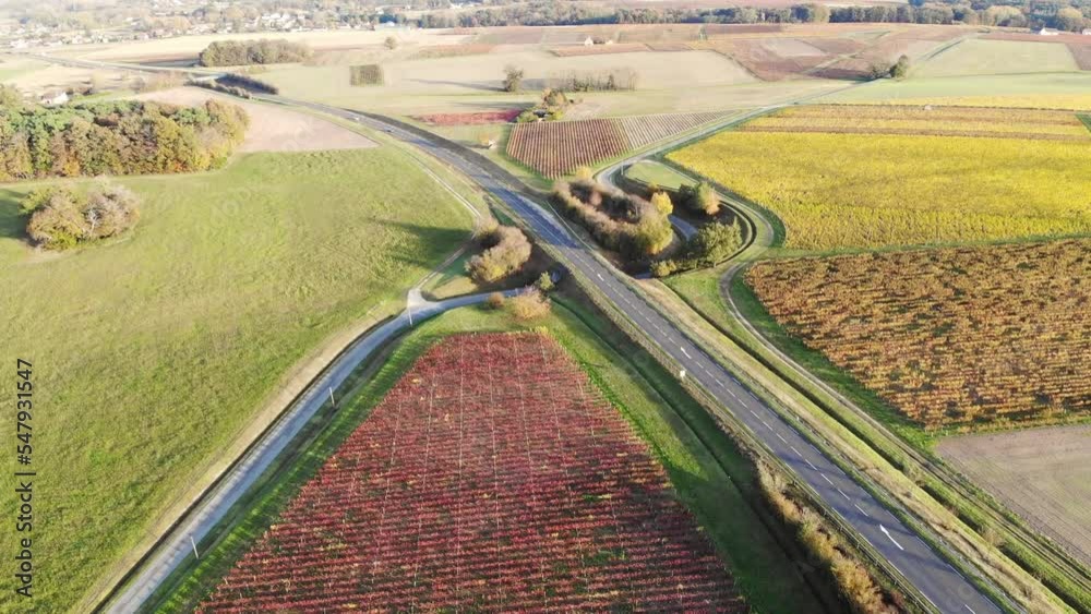 Poster aerial view of pastures, farmlands and vineyards in france