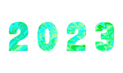 2023 typeface anniversary. The transition from 2022 to the new year. Abstract liquid concept. white background.