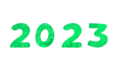2023 typeface anniversary. The transition from 2022 to the new year. Abstract liquid concept. white background.