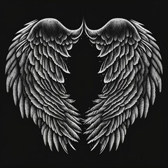 hand drawn white angel wing illustration isolated in white background,  sketch or outline style