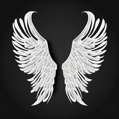 flat white angel wing illustration isolated in black background