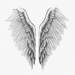 hand drawn white angel wing illustration isolated in white background,  sketch or outline style