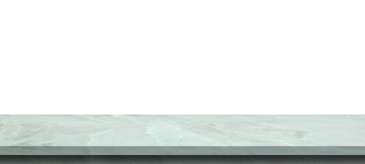 White marble table top, stone display stand, mockup of empty shelf, kitchen countertop isolated on...