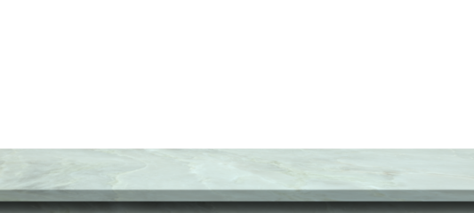 White marble table top, stone display stand, mockup of empty shelf, kitchen countertop isolated on transparent background, For montage product display or design key visual layout. Png file