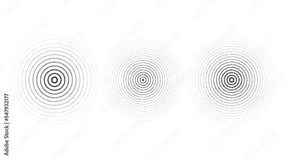 Poster texture concentric ripple circles set. sonar or sound wave rings collection. epicentre, target, rada
