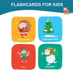 Printable Christmas Flashcards for Children. Educational game card for preschool. Ready to print. Vector illustration.